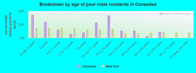 Breakdown by age of poor male residents in Caneadea