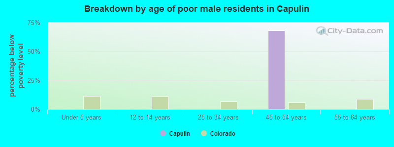 Breakdown by age of poor male residents in Capulin