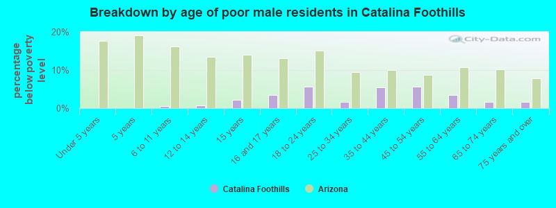 Breakdown by age of poor male residents in Catalina Foothills