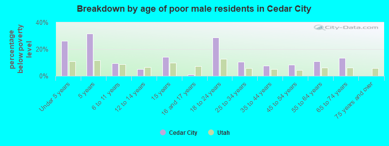 Breakdown by age of poor male residents in Cedar City