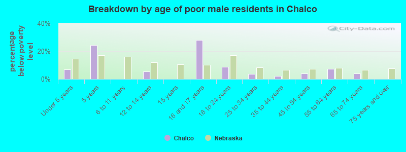 Breakdown by age of poor male residents in Chalco