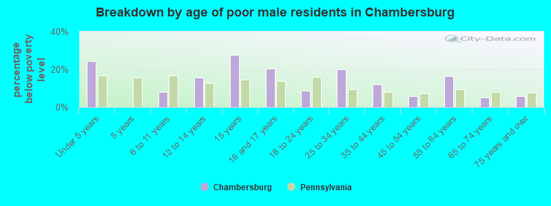 Breakdown by age of poor male residents in Chambersburg