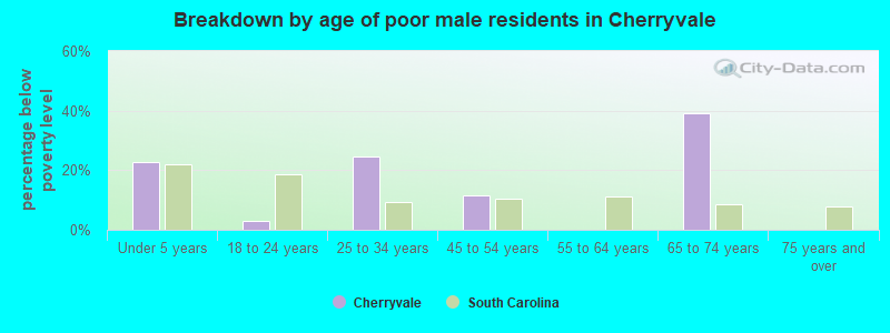 Breakdown by age of poor male residents in Cherryvale