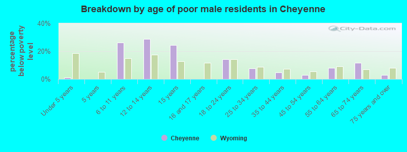 Breakdown by age of poor male residents in Cheyenne