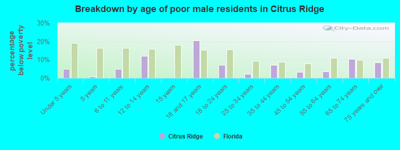 Breakdown by age of poor male residents in Citrus Ridge
