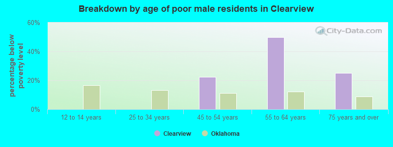 Breakdown by age of poor male residents in Clearview