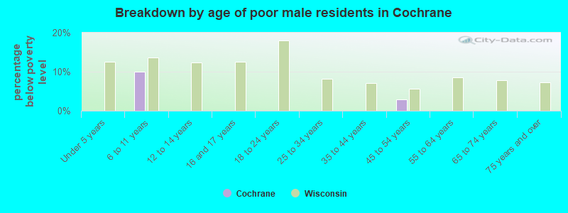 Breakdown by age of poor male residents in Cochrane