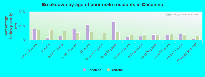 Breakdown by age of poor male residents in Coconino