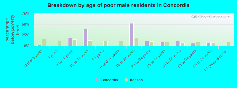 Breakdown by age of poor male residents in Concordia