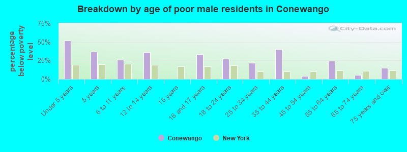Breakdown by age of poor male residents in Conewango
