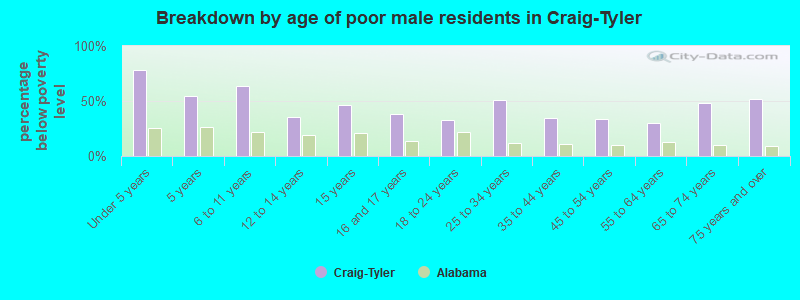 Breakdown by age of poor male residents in Craig-Tyler