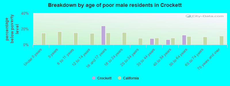 Breakdown by age of poor male residents in Crockett