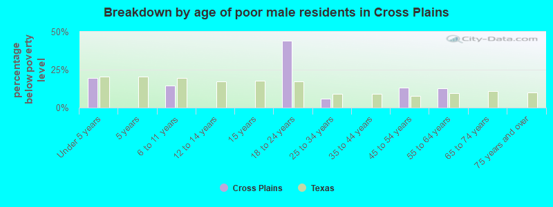Breakdown by age of poor male residents in Cross Plains