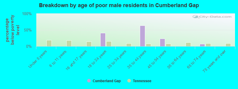 Breakdown by age of poor male residents in Cumberland Gap
