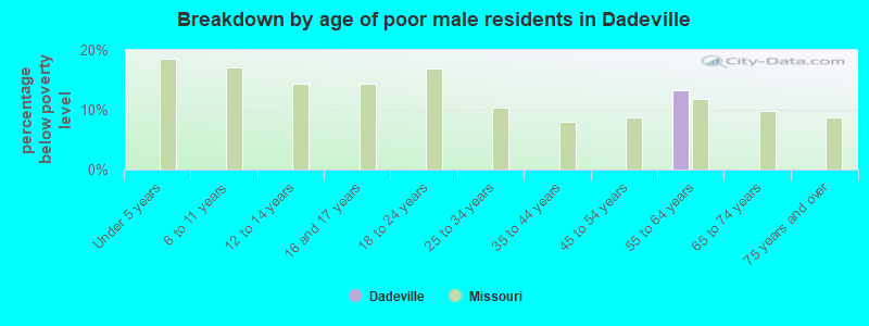 Breakdown by age of poor male residents in Dadeville