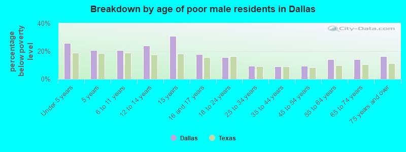 Breakdown by age of poor male residents in Dallas