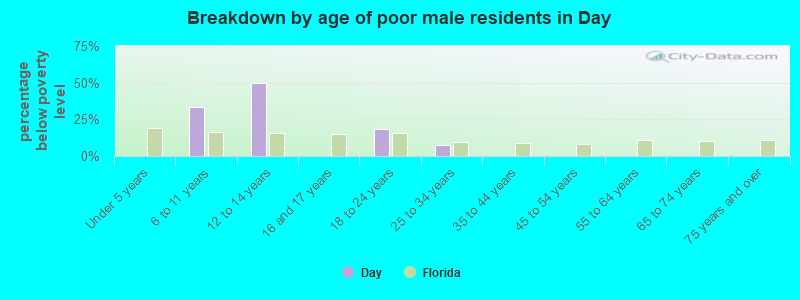 Breakdown by age of poor male residents in Day