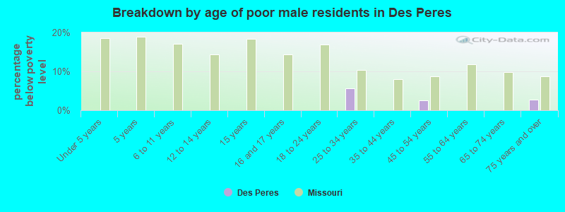 Breakdown by age of poor male residents in Des Peres