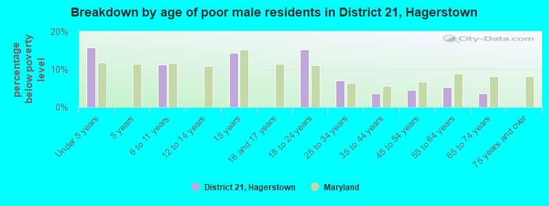Breakdown by age of poor male residents in District 21, Hagerstown