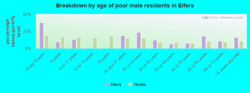 Breakdown by age of poor male residents in Elfers
