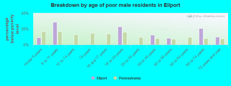 Breakdown by age of poor male residents in Ellport