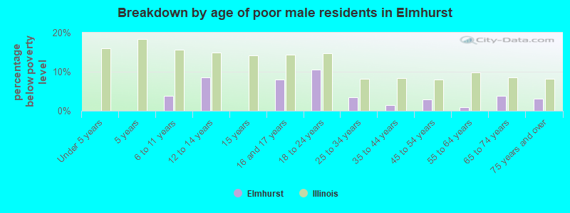 Breakdown by age of poor male residents in Elmhurst