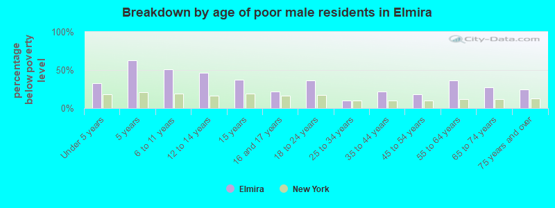 Breakdown by age of poor male residents in Elmira