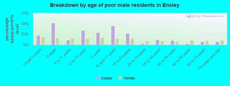 Breakdown by age of poor male residents in Ensley