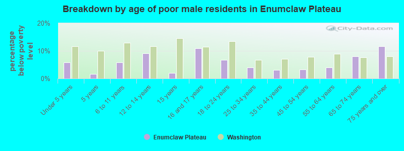 Breakdown by age of poor male residents in Enumclaw Plateau