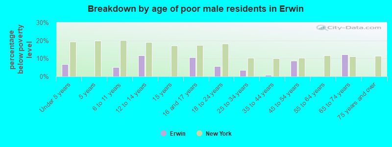 Breakdown by age of poor male residents in Erwin