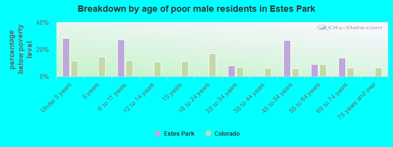 Breakdown by age of poor male residents in Estes Park
