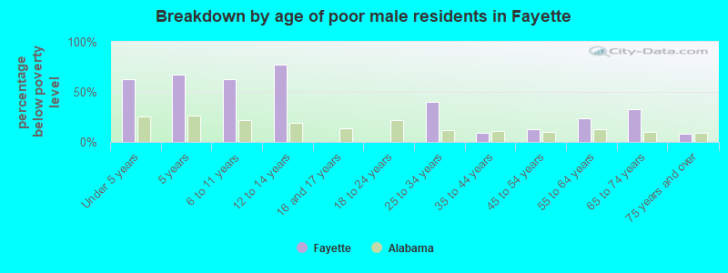 Breakdown by age of poor male residents in Fayette