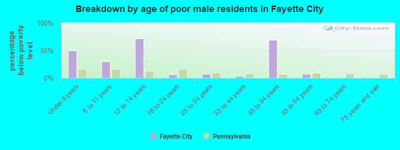Breakdown by age of poor male residents in Fayette City