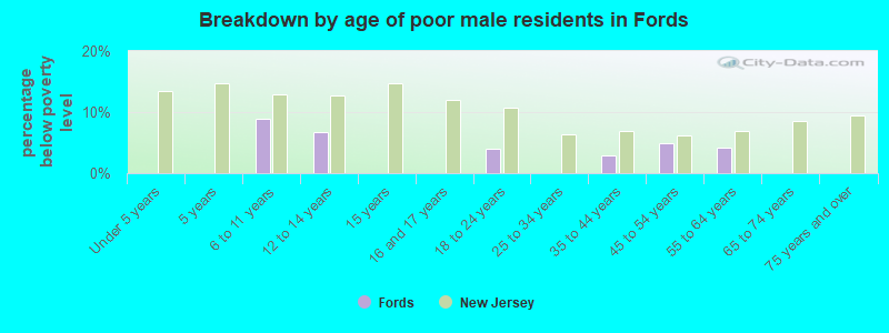 Breakdown by age of poor male residents in Fords