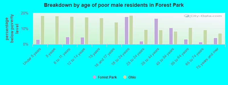 Breakdown by age of poor male residents in Forest Park