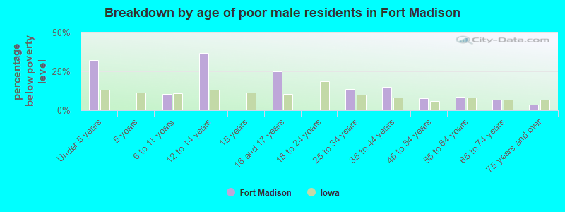 Breakdown by age of poor male residents in Fort Madison
