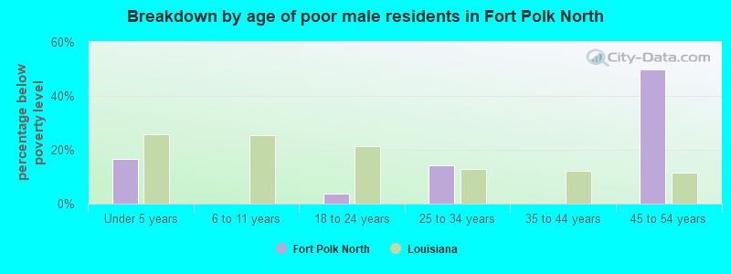 Breakdown by age of poor male residents in Fort Polk North