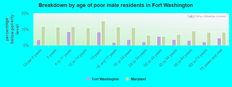 Breakdown by age of poor male residents in Fort Washington