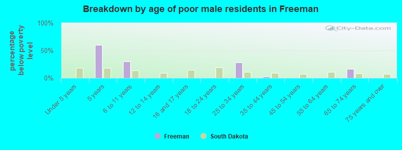 Breakdown by age of poor male residents in Freeman