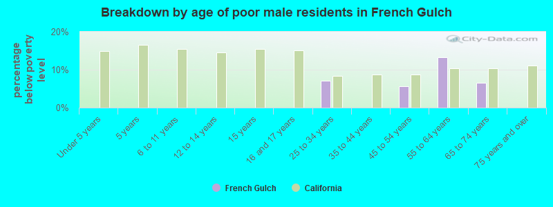 Breakdown by age of poor male residents in French Gulch