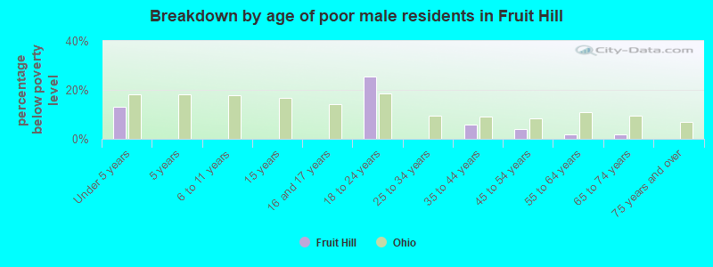 Breakdown by age of poor male residents in Fruit Hill