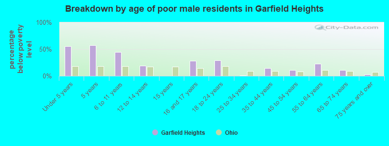 Breakdown by age of poor male residents in Garfield Heights