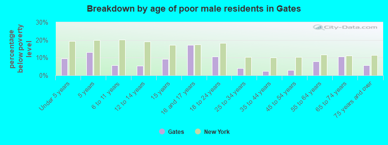 Breakdown by age of poor male residents in Gates