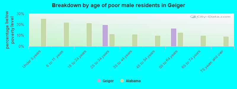 Breakdown by age of poor male residents in Geiger