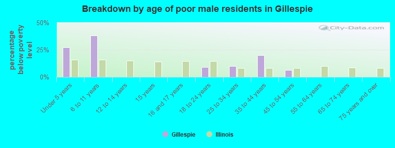 Breakdown by age of poor male residents in Gillespie