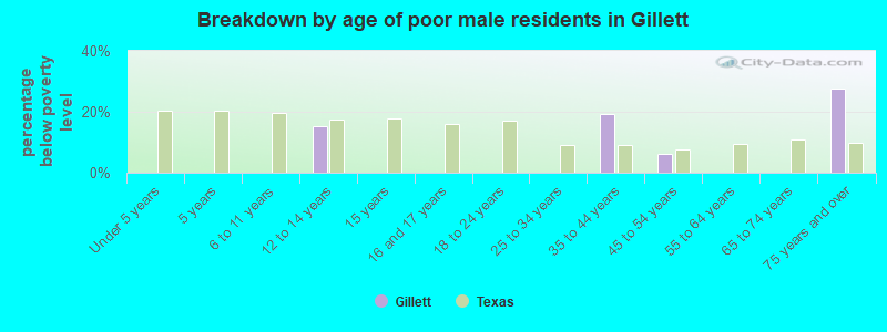 Breakdown by age of poor male residents in Gillett