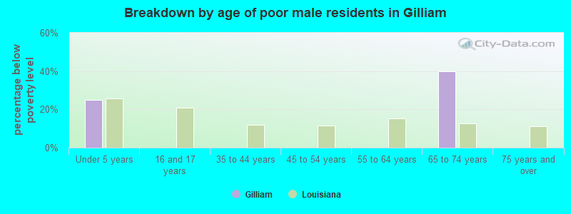 Breakdown by age of poor male residents in Gilliam