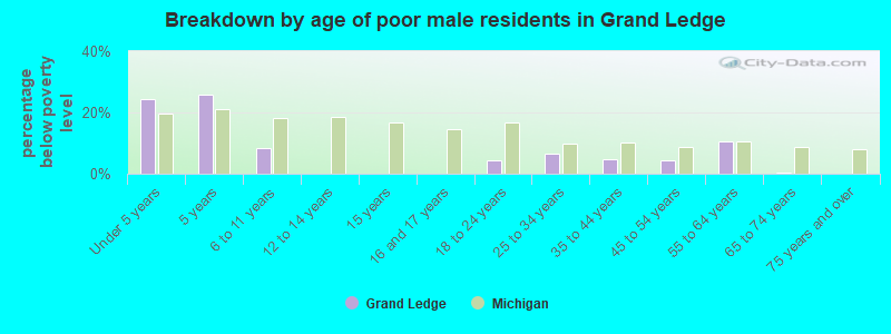 Breakdown by age of poor male residents in Grand Ledge