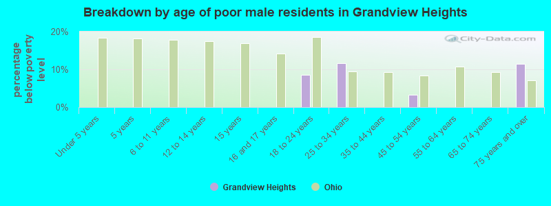 Breakdown by age of poor male residents in Grandview Heights