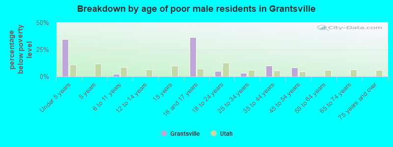 Breakdown by age of poor male residents in Grantsville